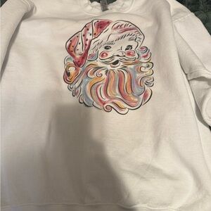 Gildan White Men's Sweater with Colorful Santa Graphic